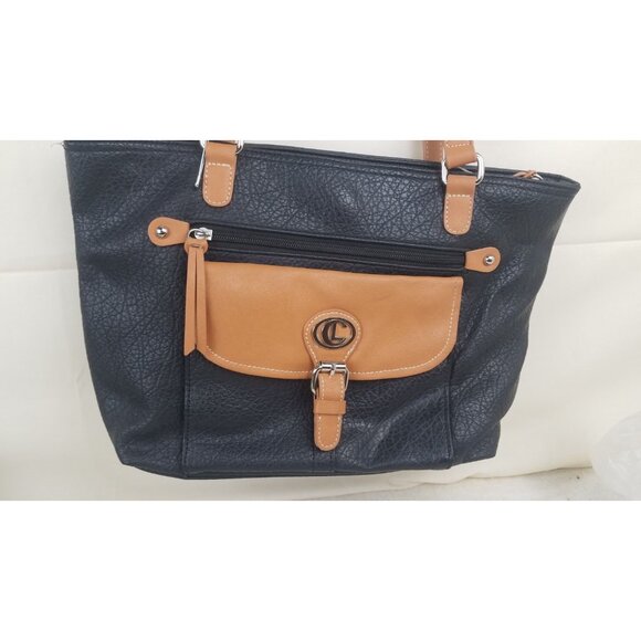 Carryland Black Beige Women’s Tote Satchel Handbag Shoulder Bag Purse multi pckt - Picture 4 of 11